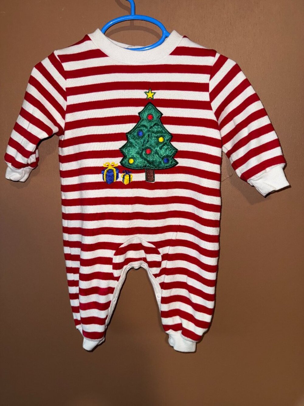All Mine Christmas Tree Baby Romper 3-6M Red White Striped Holiday Outfit